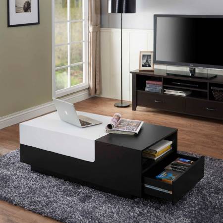 Black And White Square Coffee Table - Black base with white coffee table hidden storage